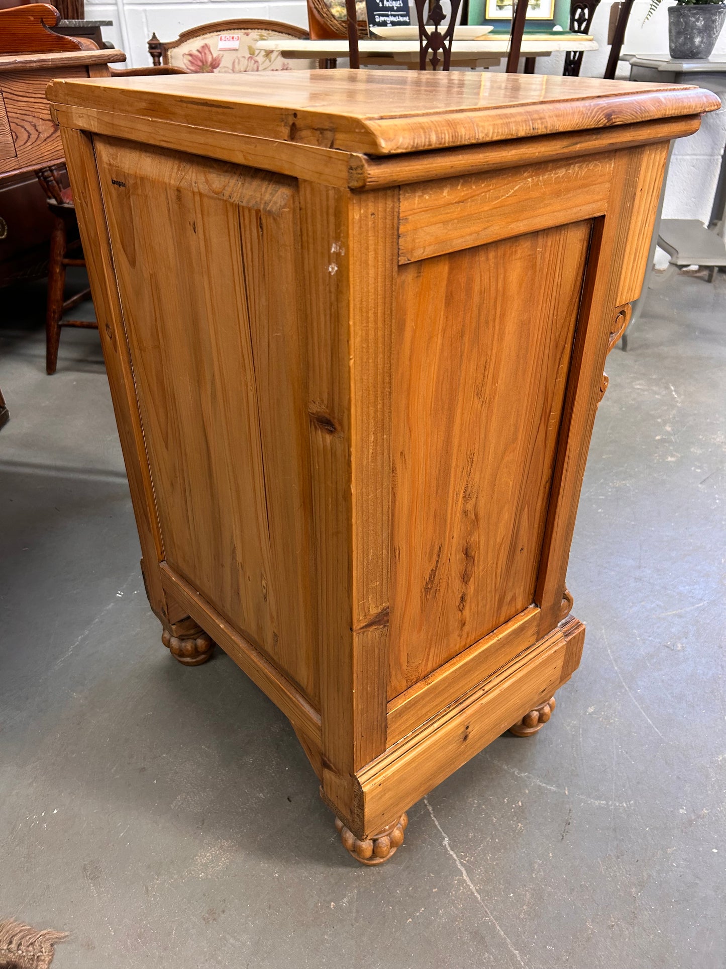 Victorian design pine bow fronted bedside drawer cabinet