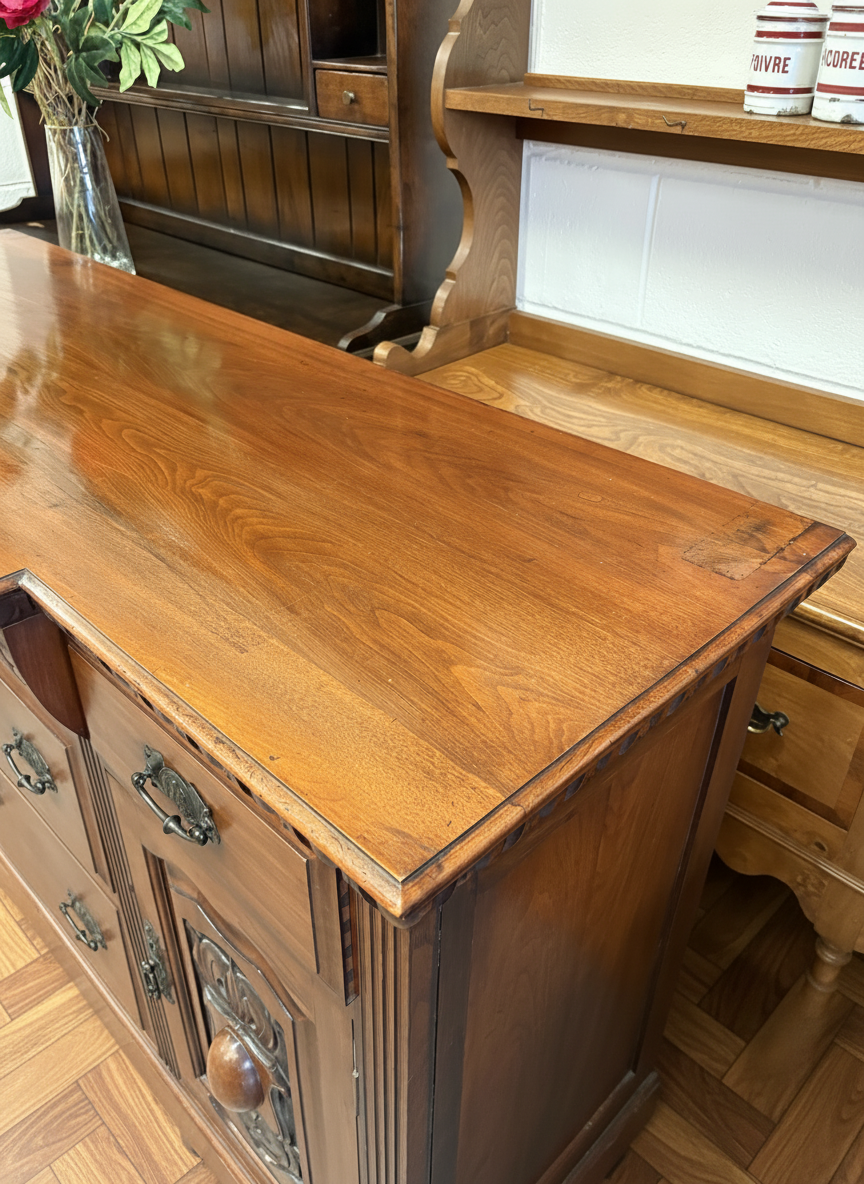 Edwardian Antique Mahogany Sideboard carved decorative design
