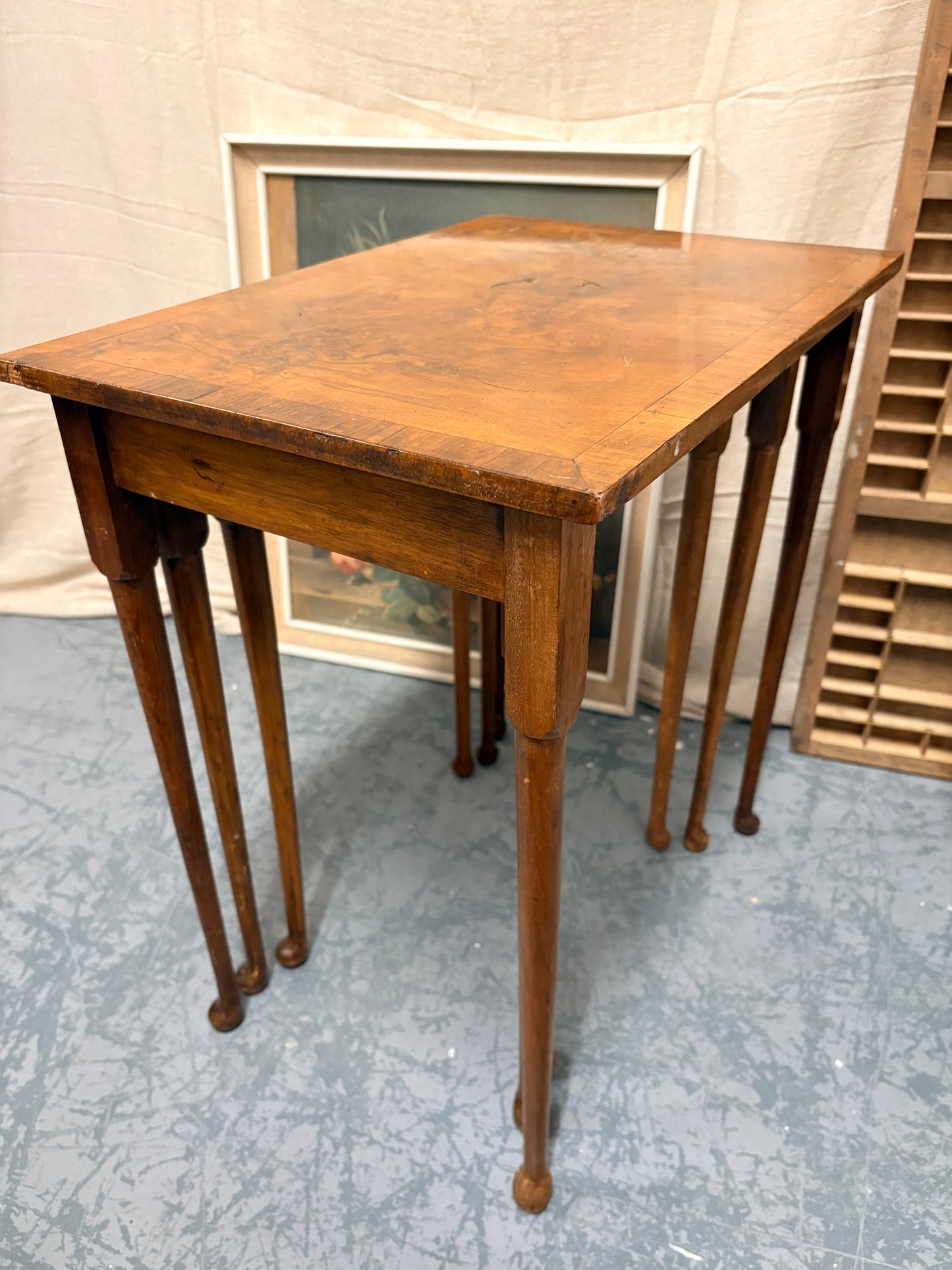 Nest of Antique Burr Walnut Coffee / lamp side / living room tables