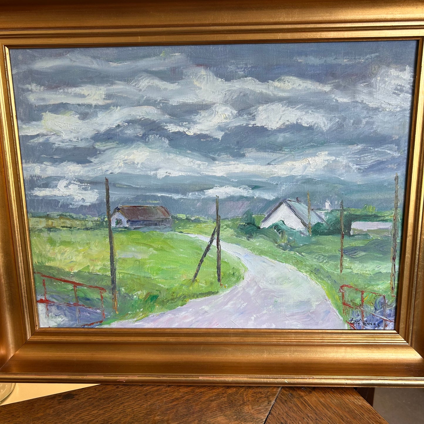 Vintage Danish School Signed Framed Oil on Canvas Landscape Scene