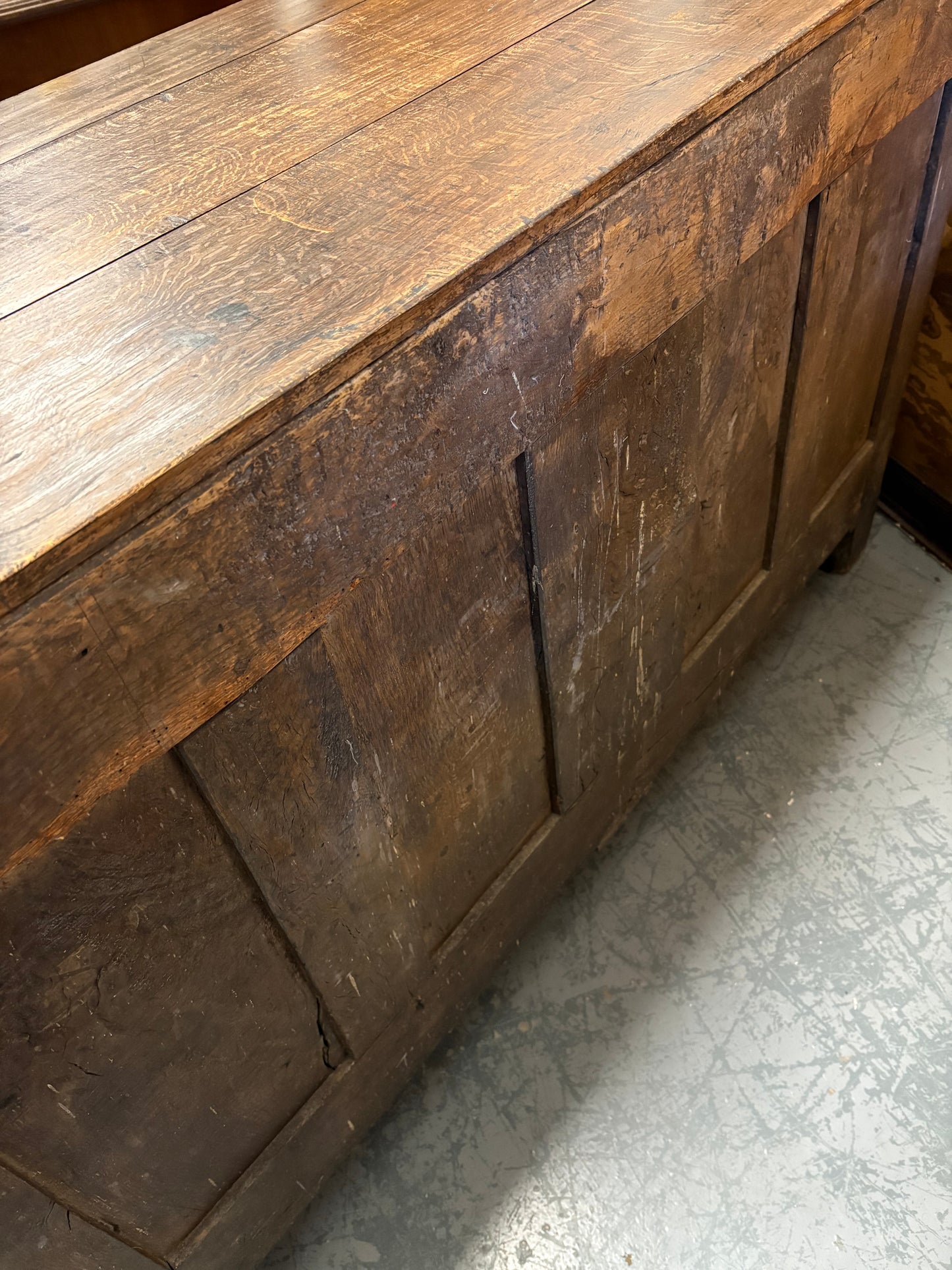 Large Antique 18thC Country House Paneled Oak Mule Chest