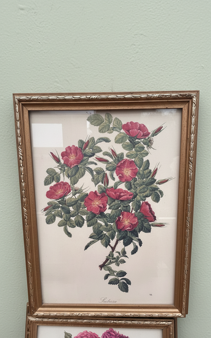 A set of four Vintage floral botanical prints in gold frames and glazed￼