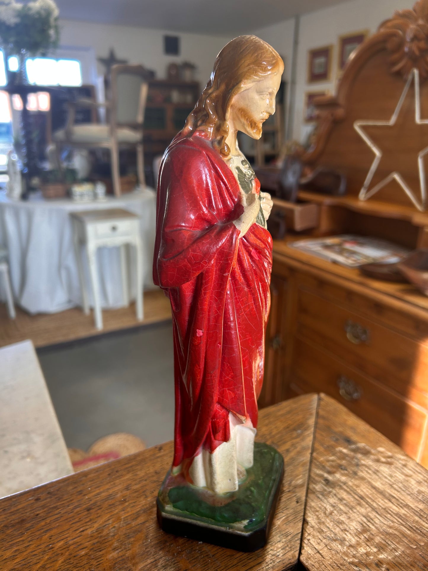 French Figure plaster religious figure Jesus Sacred Heart