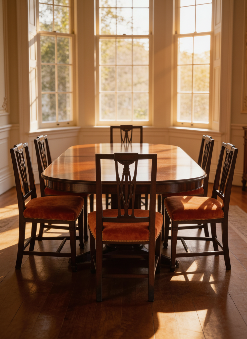 Set of Six 19th century Elegant mahogany dining chairs with Rust coloured seats