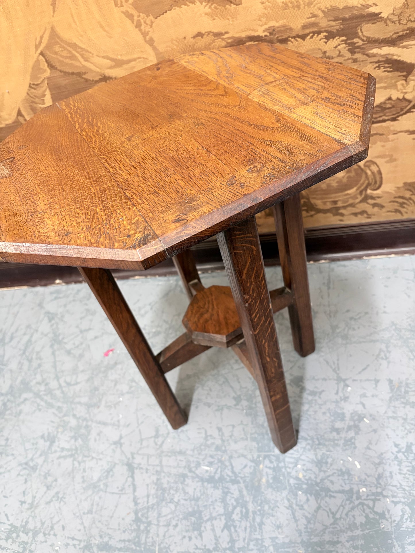 Heavy Art Deco occasional table with square legs and undertier