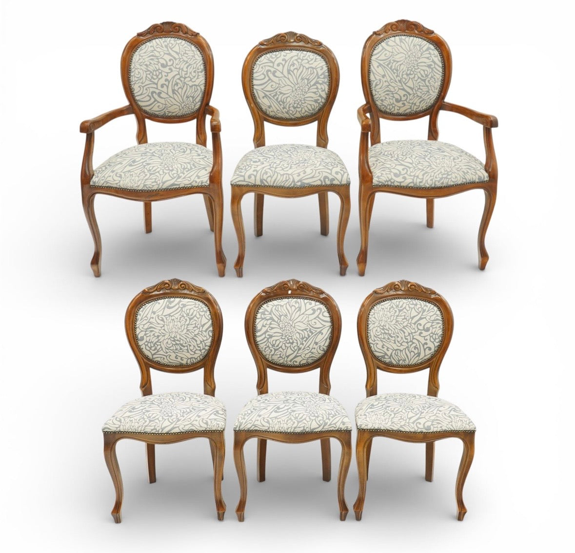 Set of six 20th century upholstered walnut dining chairs