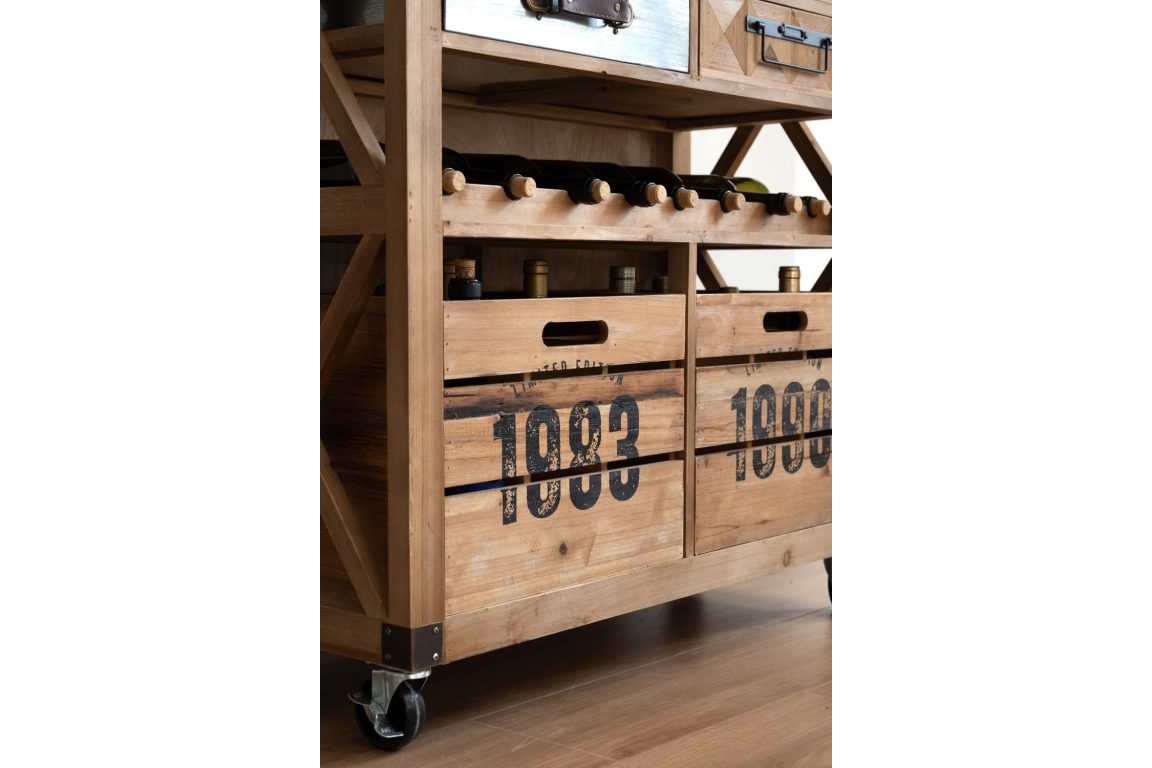 Vintage Industrial Style Fir wood Kitchen Storage Island Serving Unit