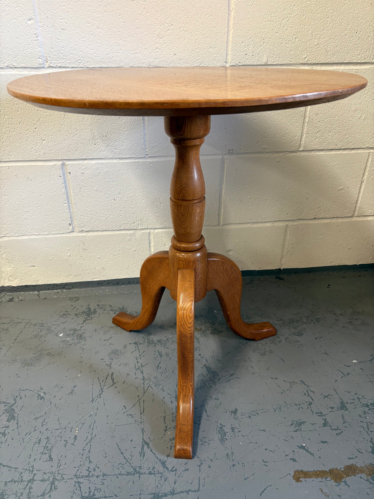 A Handmade Solid Oak Wine Side Table on a turned pillar and Tripod Base Craftsman made