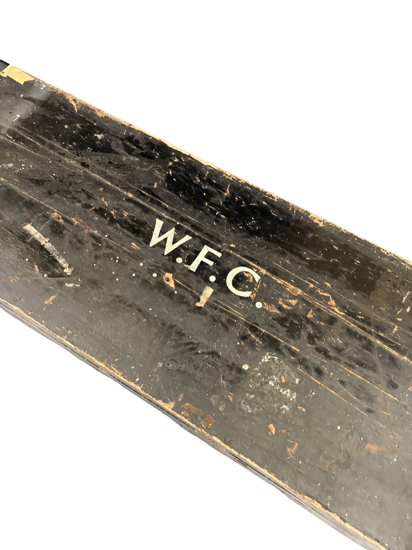 Black vintage wooden carpenters tool chest great side table / storage