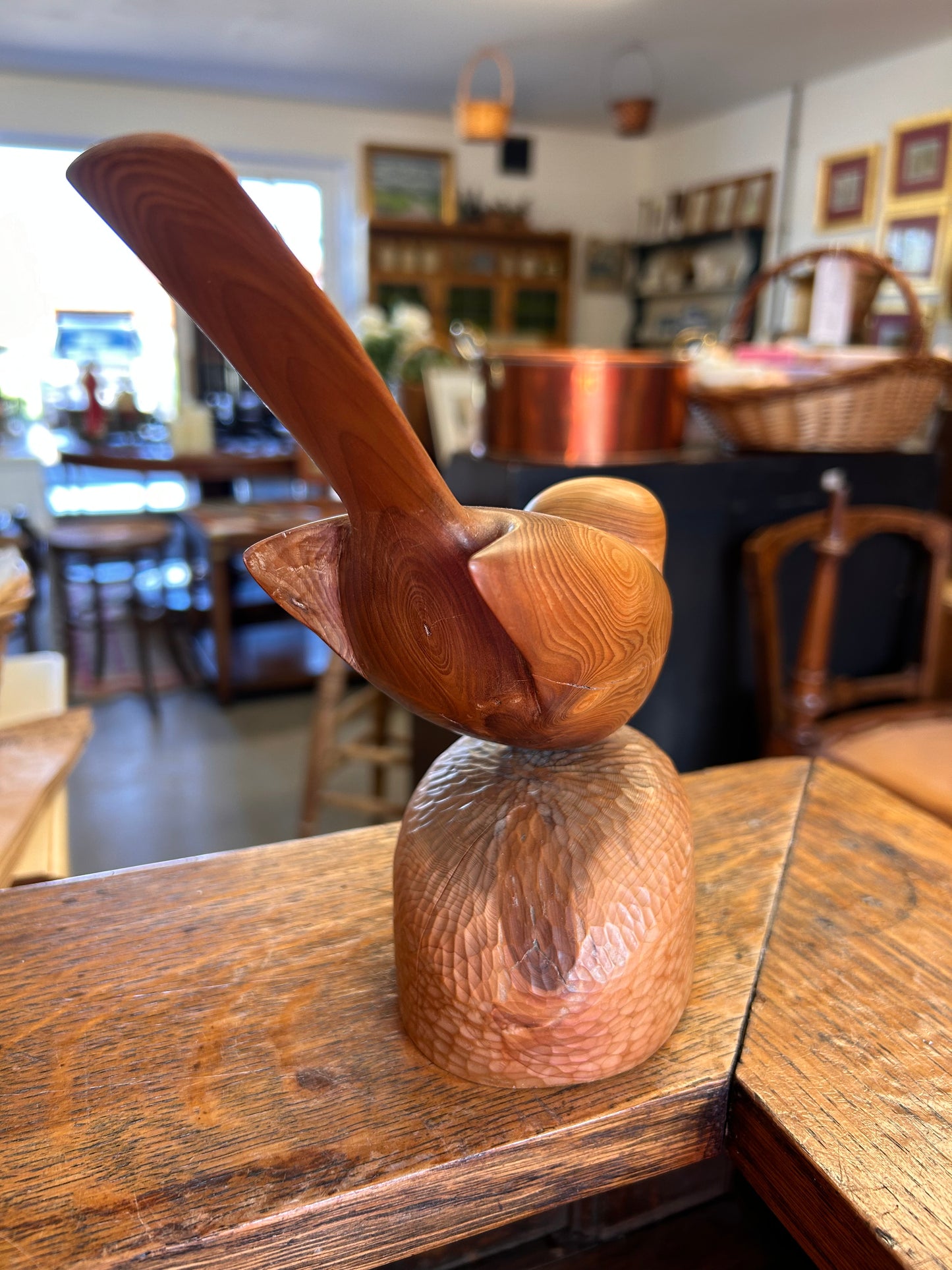 A vintage wooden carved bird signed C Parker beautiful treen item