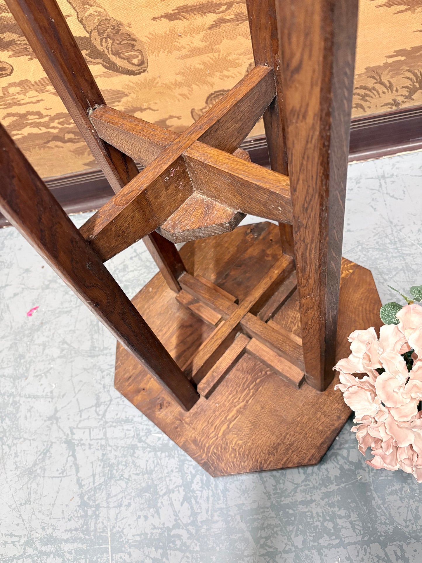 Heavy Art Deco occasional table with square legs and undertier