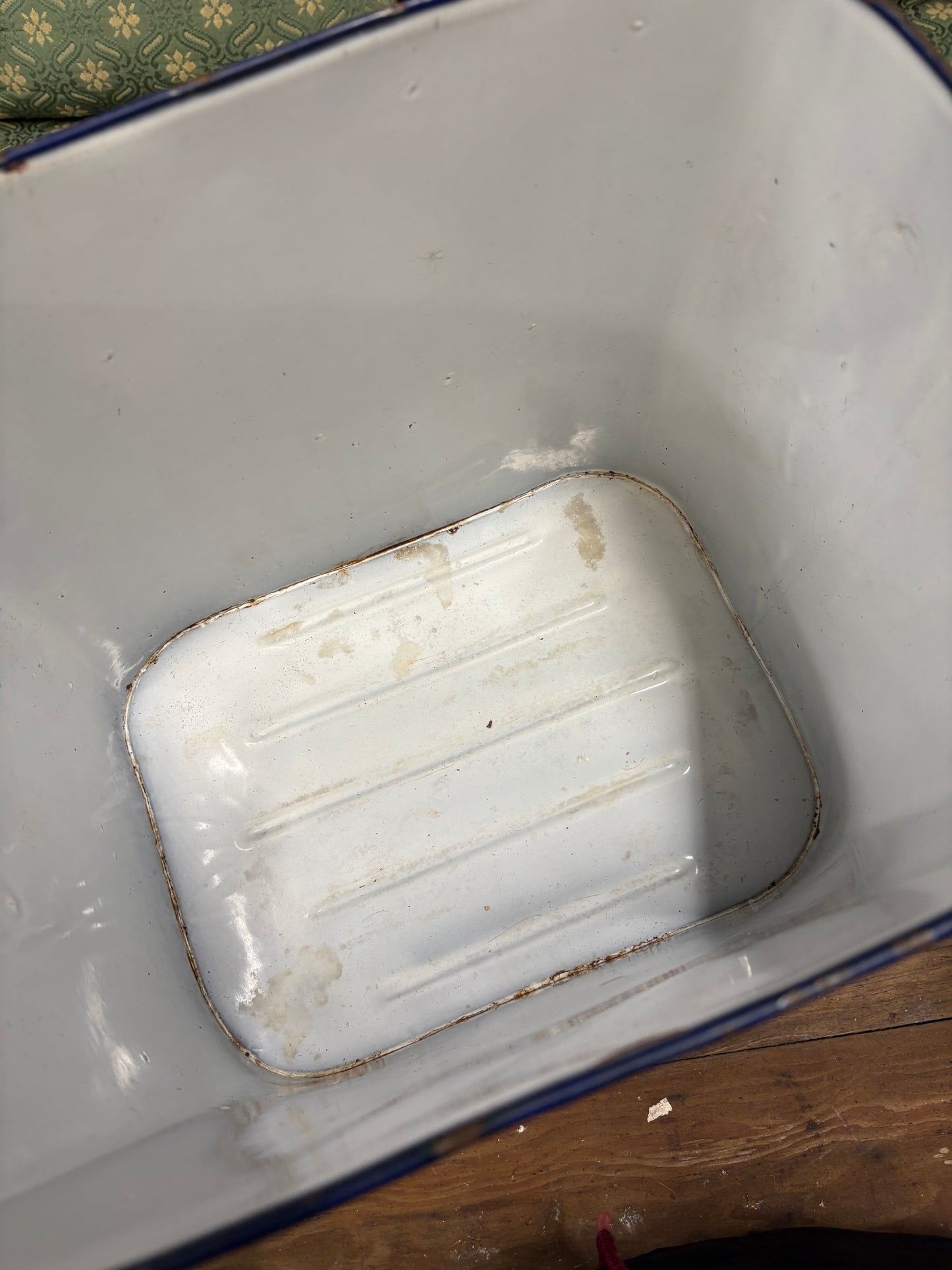 Vintage white metal kitchen storage bread bin with handles