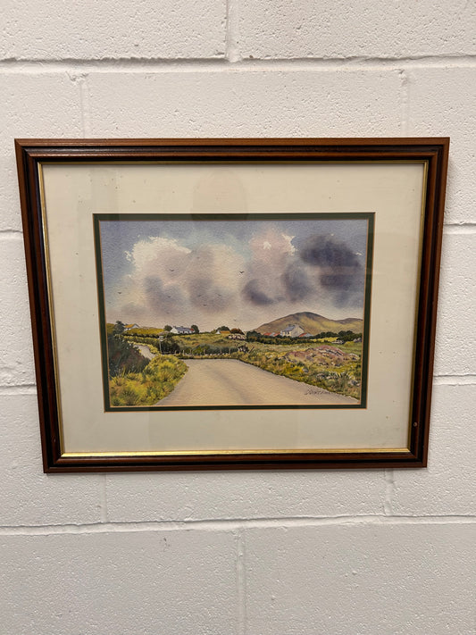 Delightful vintage watercolour painting framed and signed country scene