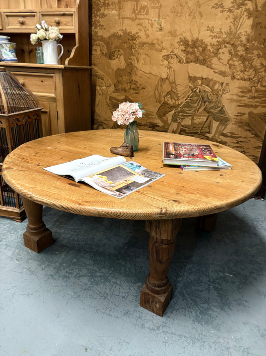 Round Solid Pine coffee table - rustic farmhouse cottage style