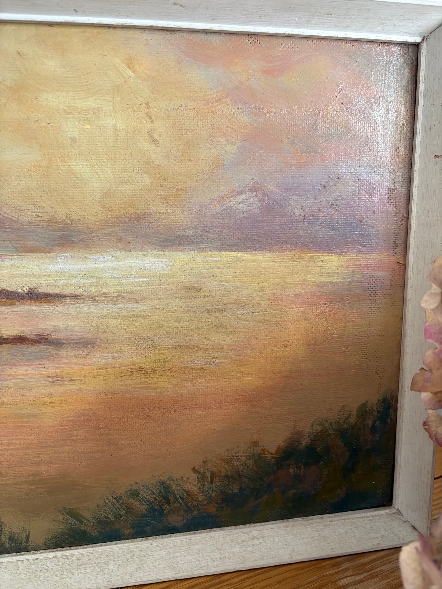 Sunset Seascape Vintage Oil painting also painted verso
