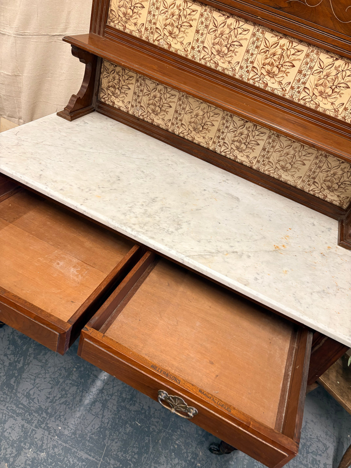 Country House Antique Marble top & Tiled back Washstand Side Console Table