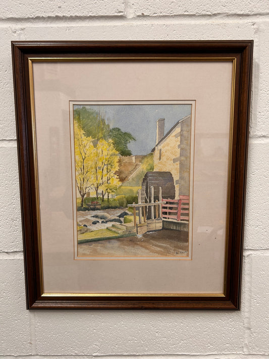 ‘The Mill’ Vintage framed and signed painting by Margaret Rhymes
