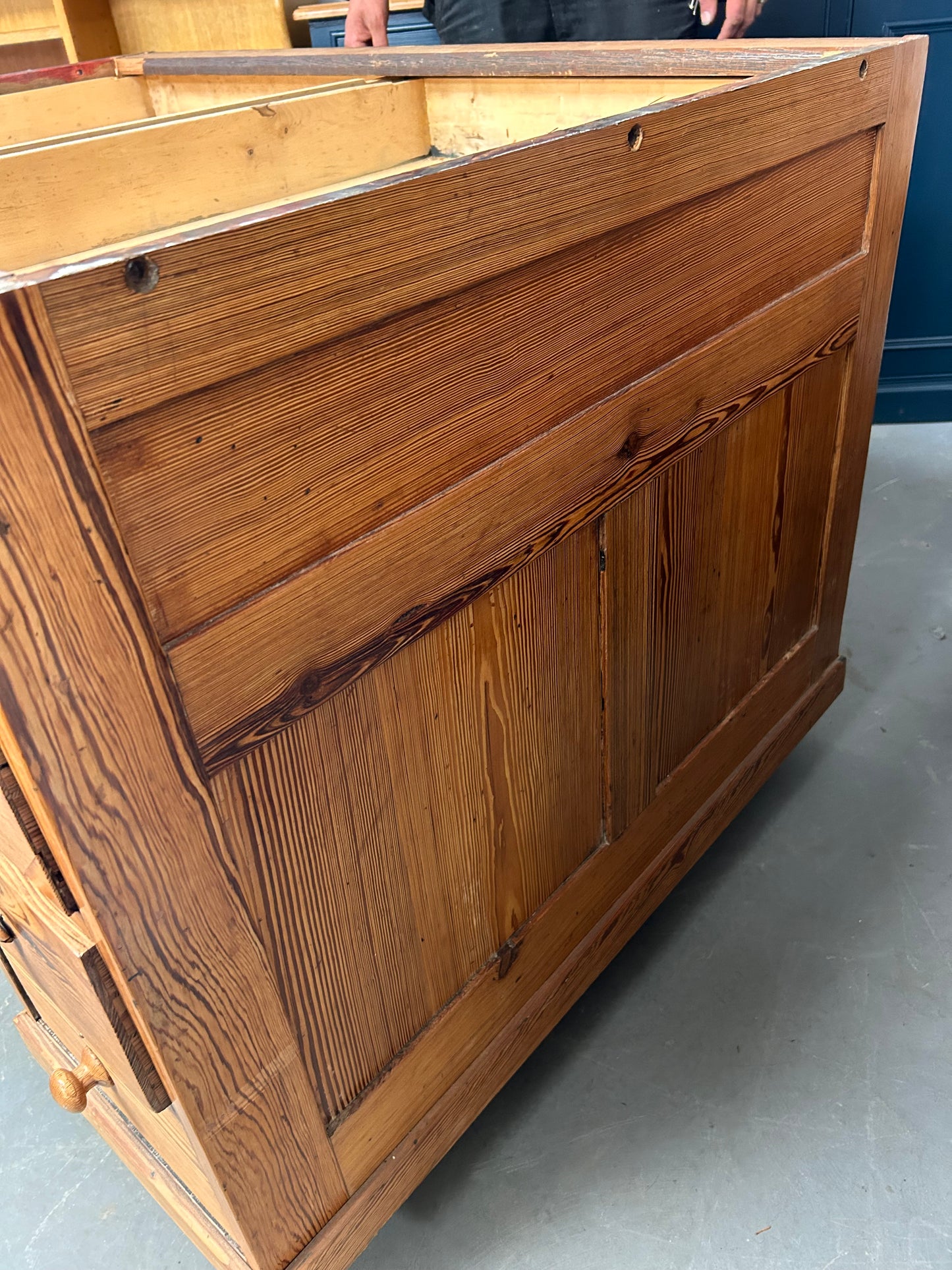 Antique Pitch Pine Large Partners Desk with Cupboards and drawers