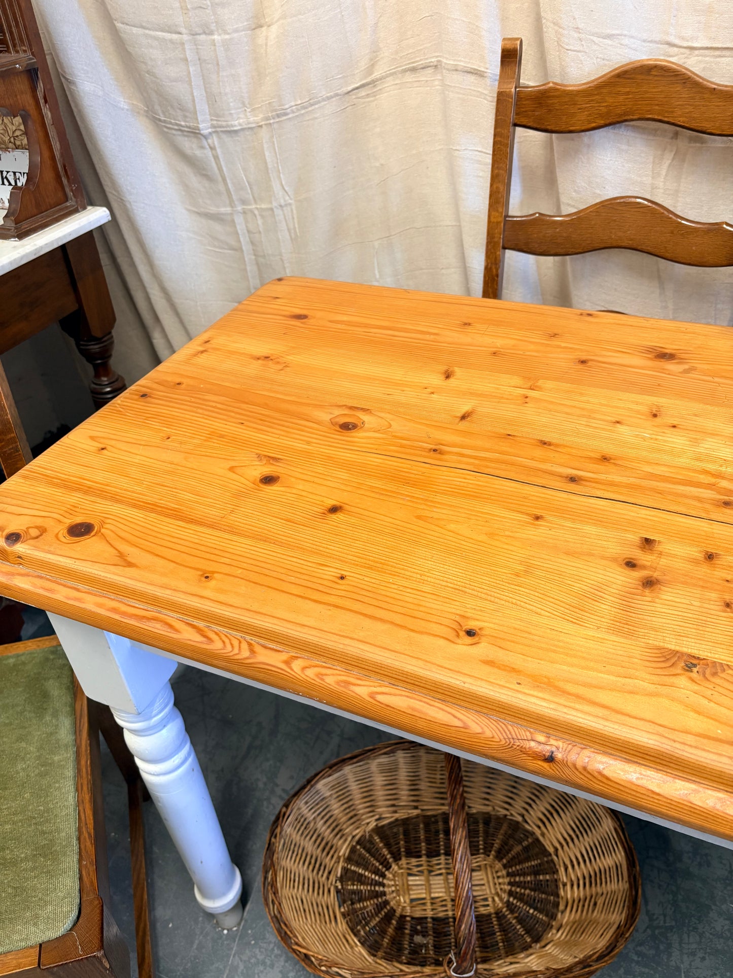Vintage Victorian style part painted pine farmhouse kitchen dining table