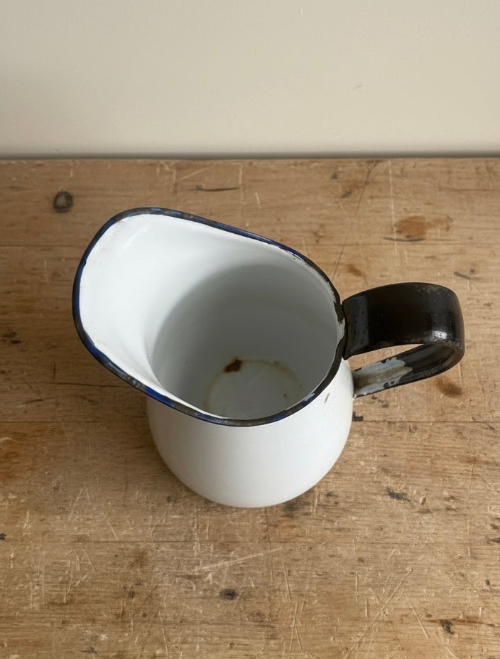 French White Enamel Pitcher water Jug - Vintage Kitchenalia