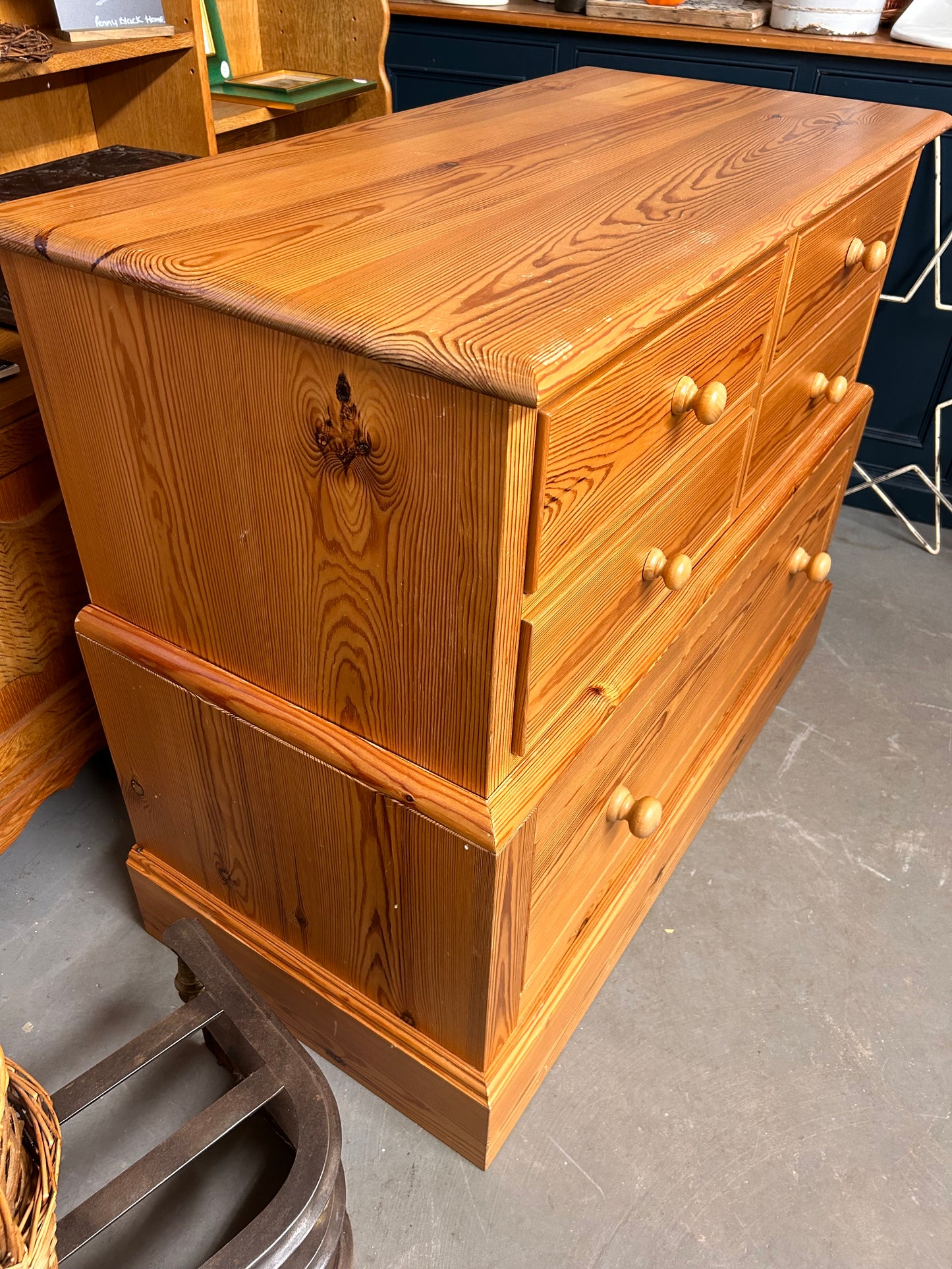 A preloved vintage good quality pine chest of drawers.