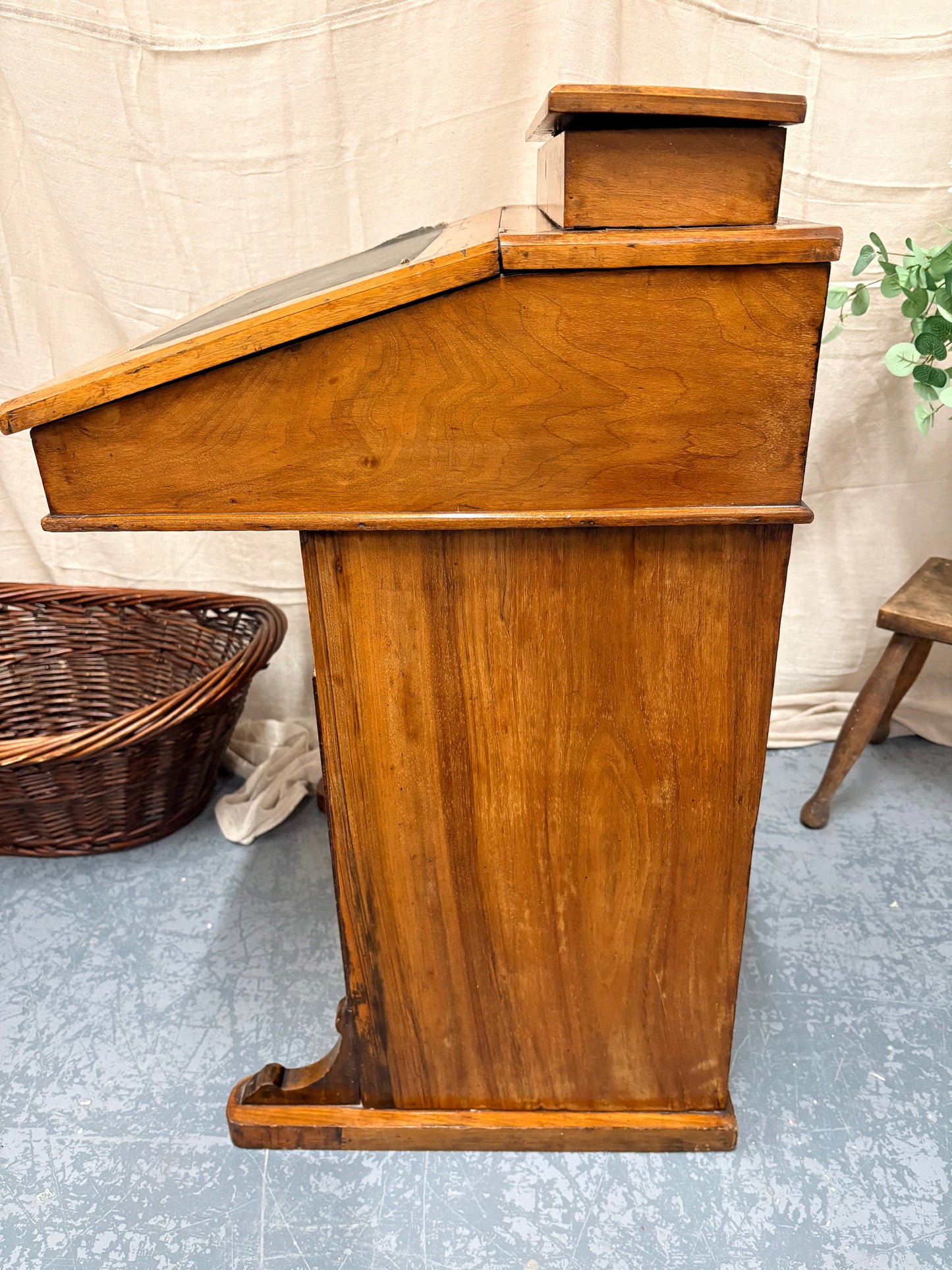 Victorian Antique Inlaid Walnut Davenport Desk - Compact Drawer Storage