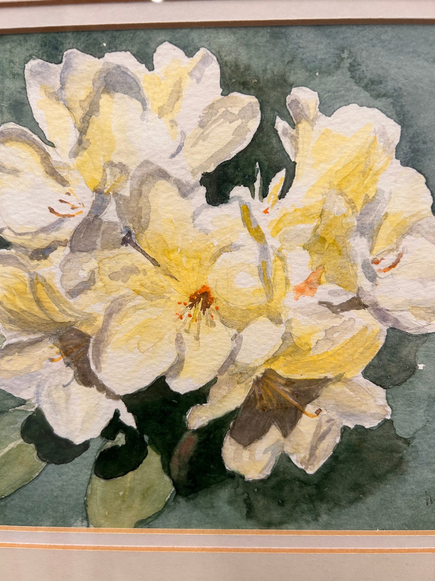 Vintage framed and signed painting by Margaret Rhymes Yellow Flowers
