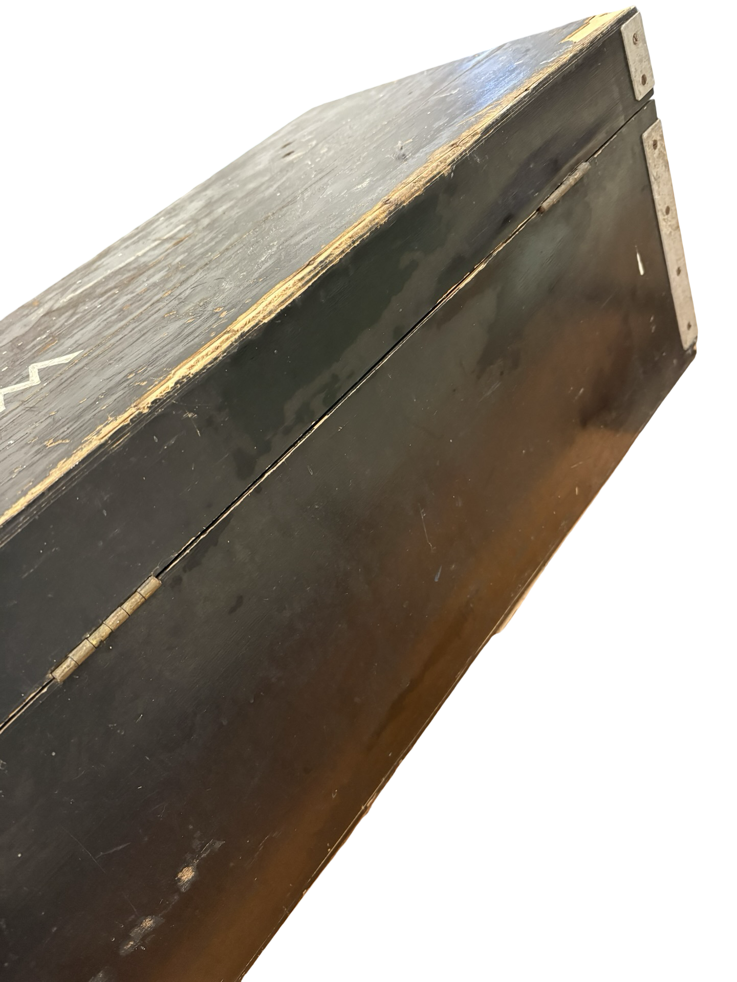 Black vintage wooden carpenters tool chest great side table / storage