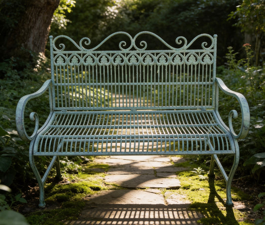 Garden Green Scroll Metal Patio Terrace Outdoor 2 seater Bench