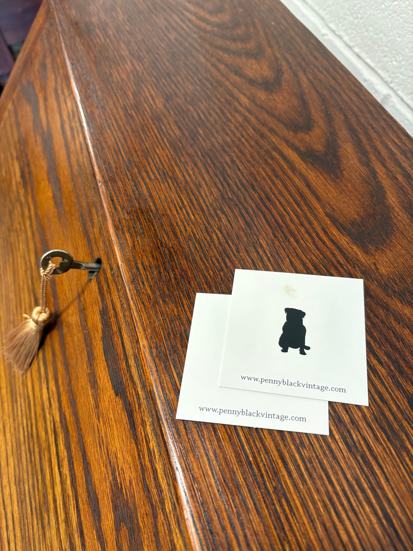 Early 20th Century Vintage Fold down Oak bureau writing desk drawers & key