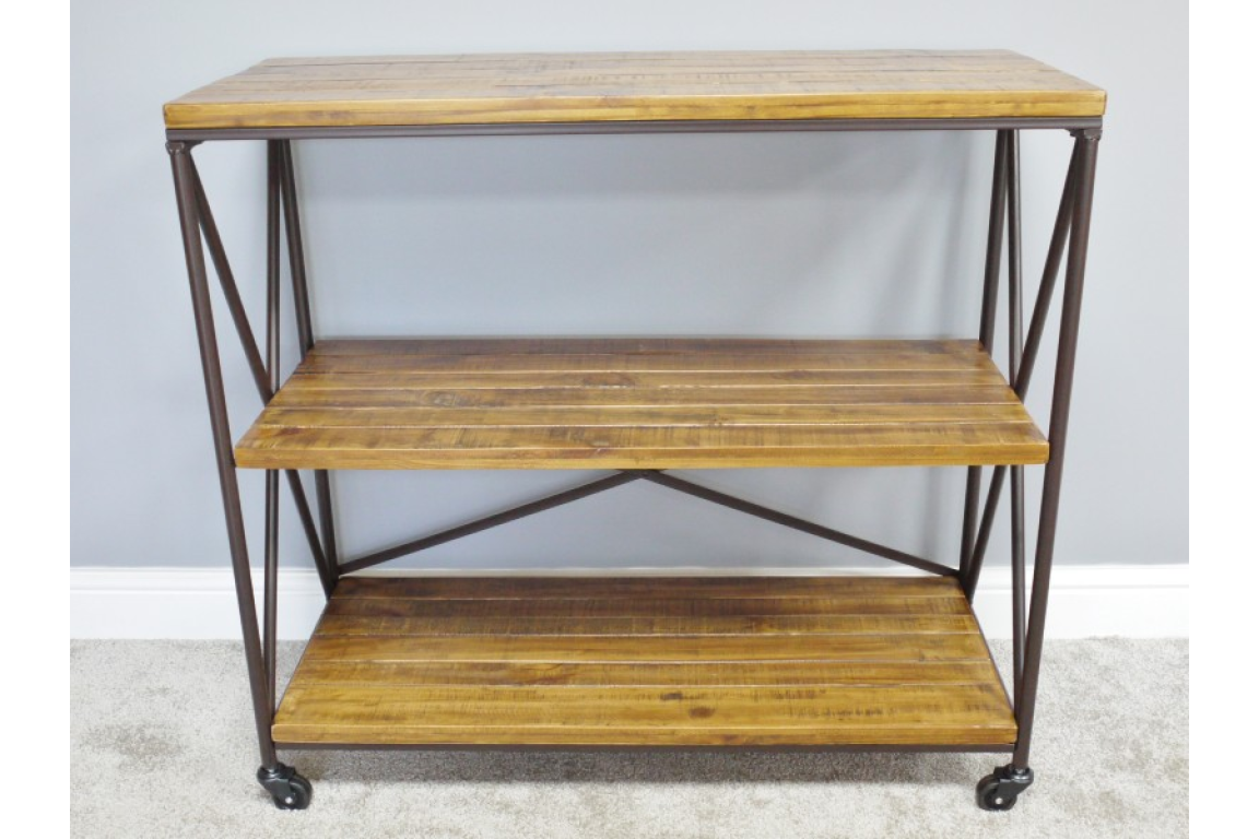 Sleek Stylish Industrial Shelves Storage Display Wood & Metal on Wheels