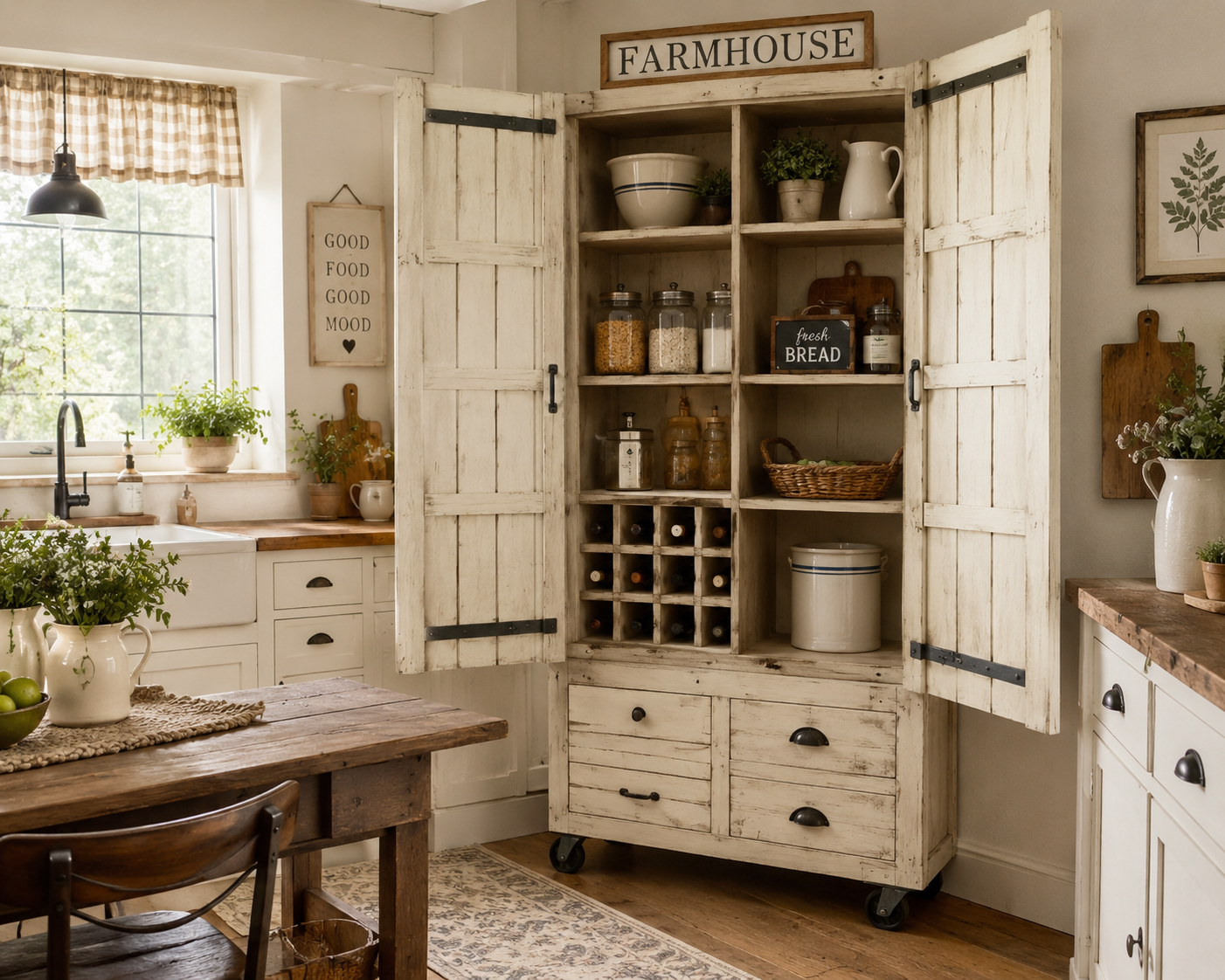 Rustic Wooden Kitchen Pantry Larder storage Cupboard Unit Delivery UK