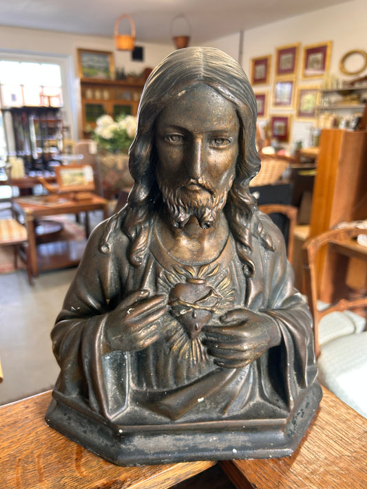 Beautiful vintage French plaster religious figure Jesus Sacred Heart