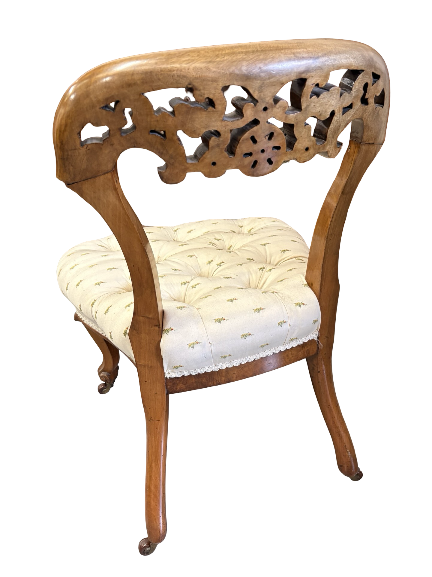 Beautiful carved Upholstered Walnut Victorian Ladies Bedroom Chair