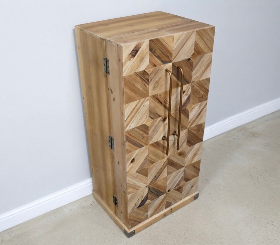 Wine Drinks Glasses Storage Cabinet side table in Light Fir Wood Geometric Design