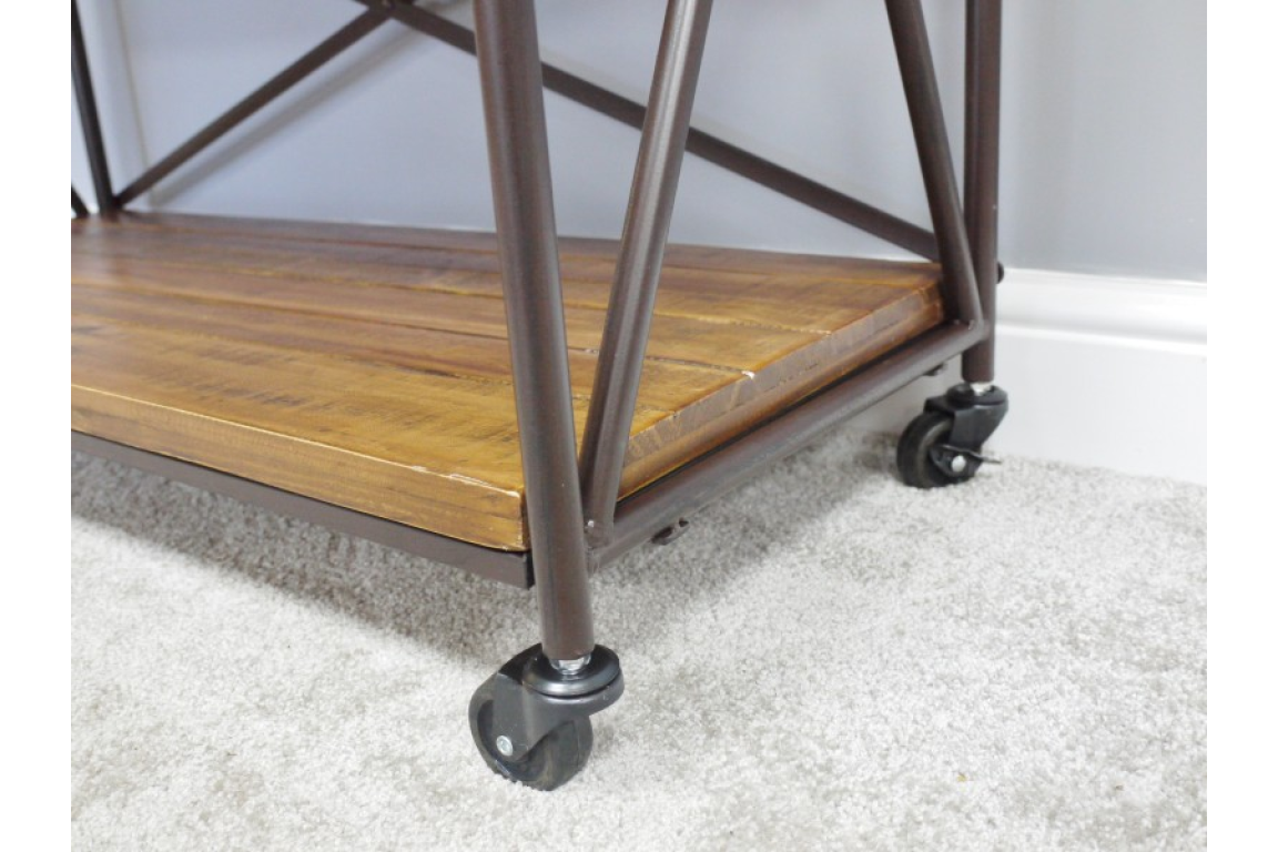 Sleek Stylish Industrial Shelves Storage Display Wood & Metal on Wheels