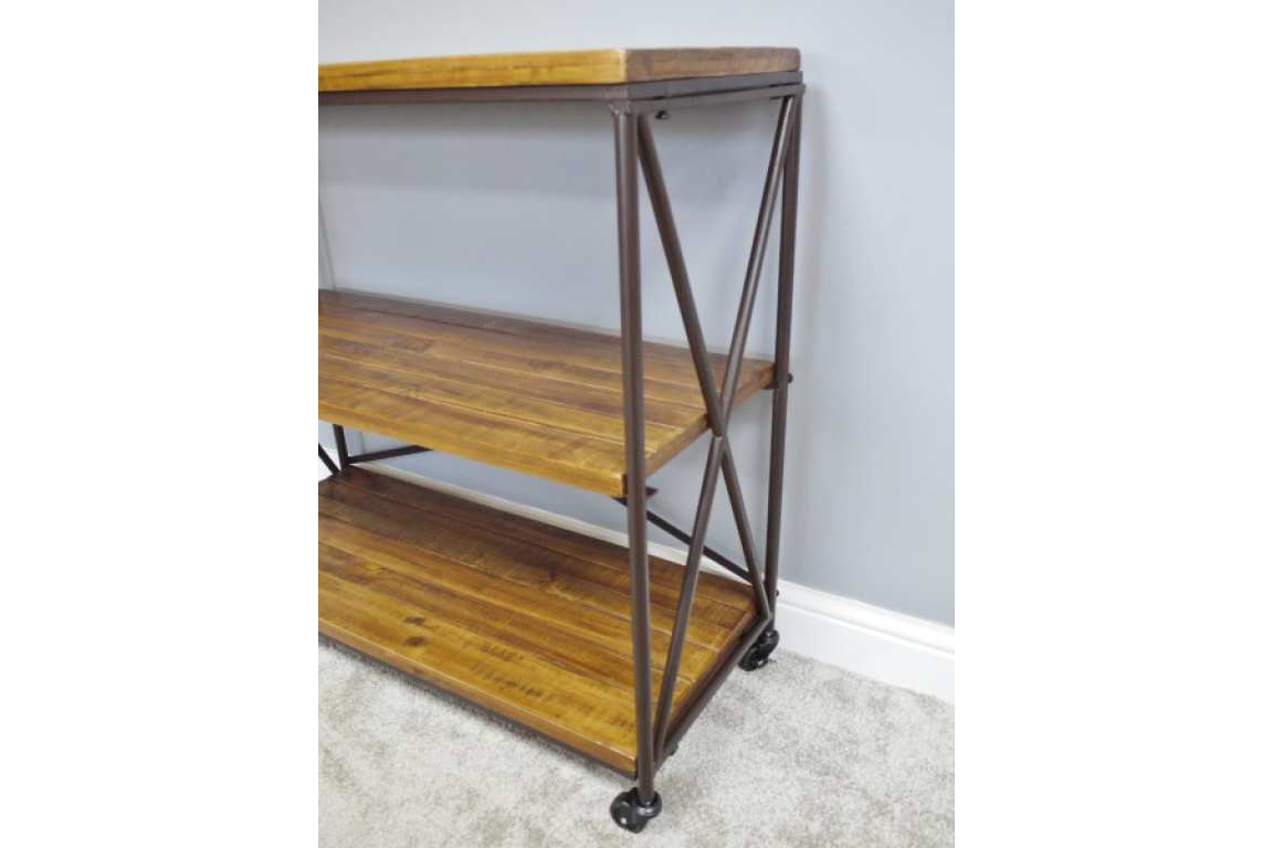 Sleek Stylish Industrial Shelves Storage Display Wood & Metal on Wheels