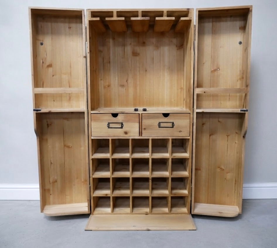 Wine Drinks Glasses Storage Cabinet side table in Light Fir Wood Geometric Design