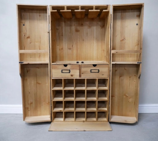 Wine Drinks Glasses Storage Cabinet side table in Light Fir Wood Geometric Design
