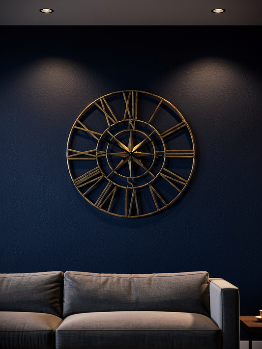 Extra Large 120cm Rustic Metal Compass Wall Clock