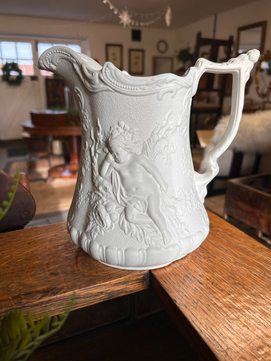 Portmerian Parianware White decorative large jug with cherubs