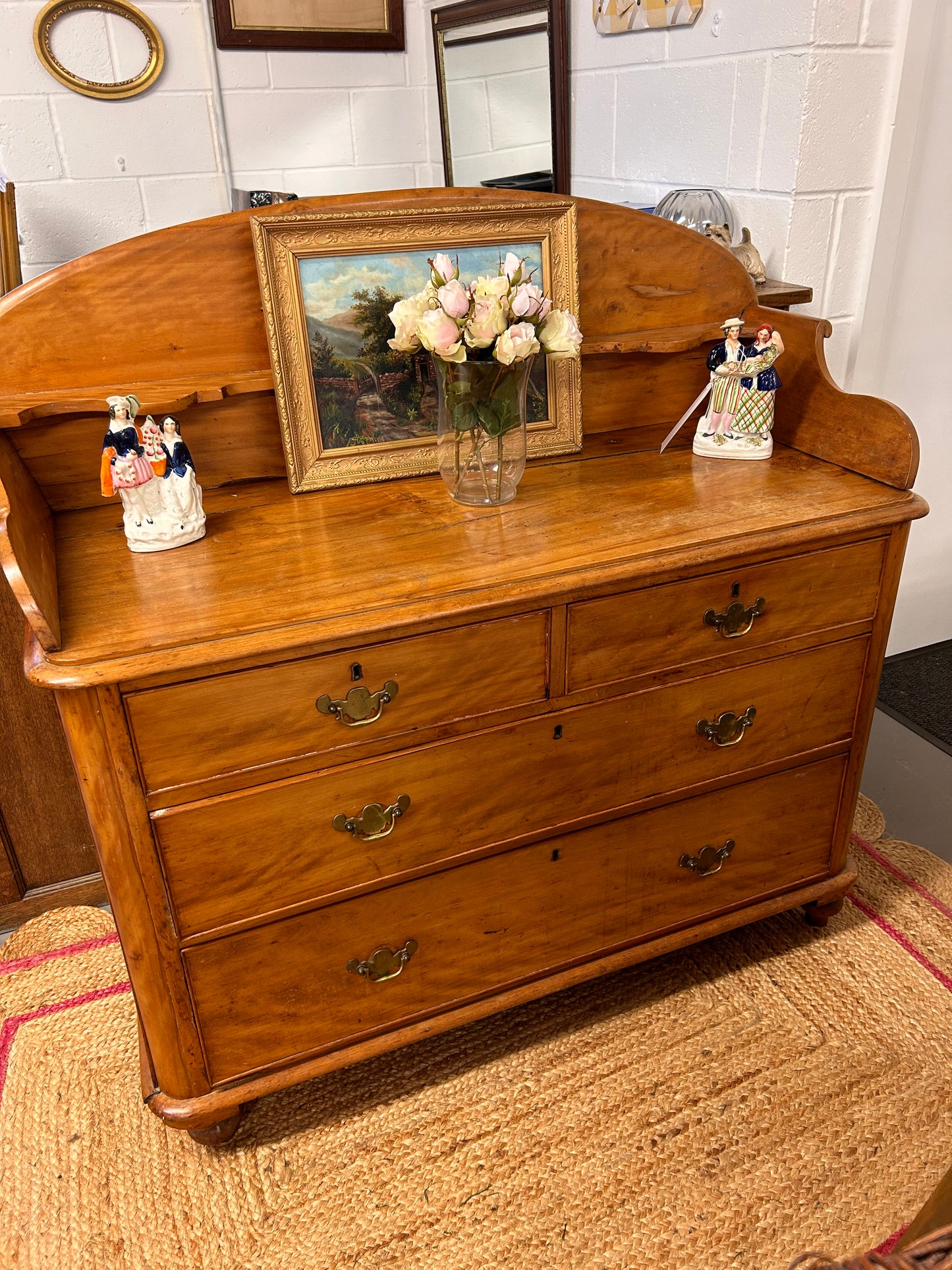 Antique Satin Birch Country house Chest of Drawers - Brass handles