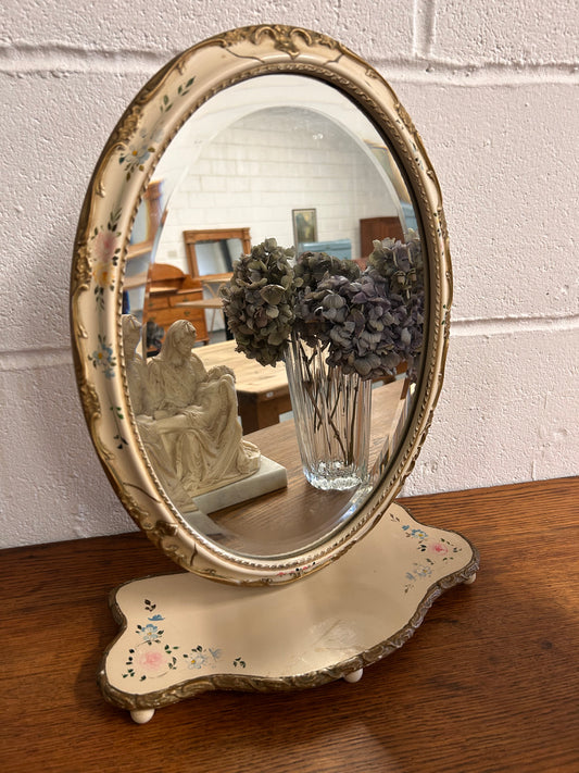 Beautiful Vintage 1960’s French Provincial Vanity Tilting Mirror HandPainted Floral Design