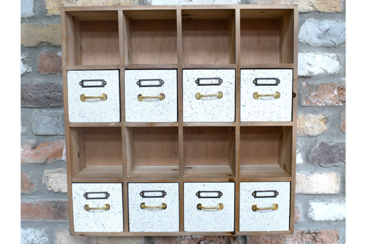 Rustic wooden pigeon hole & drawer storage unit - crafts utility