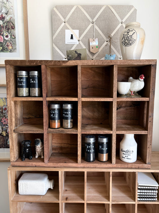 Recycled Wood Pigeon Hole Shelf Unit Sorting Storage 12 sections