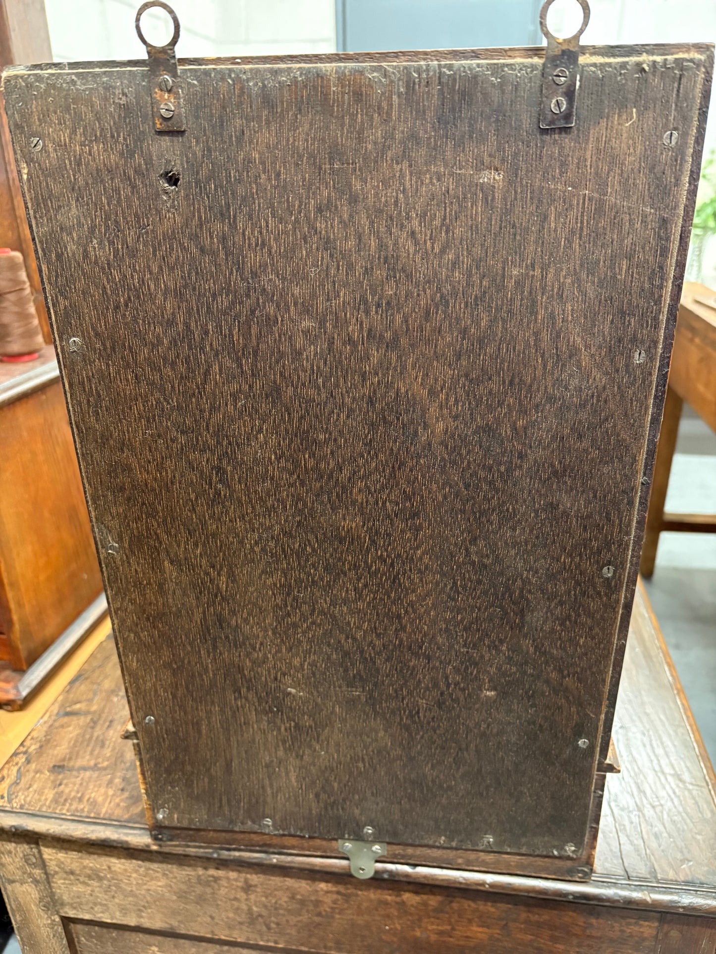 Antique Edwardian Oak Hallway Valet Wall Mirror with Glovebox