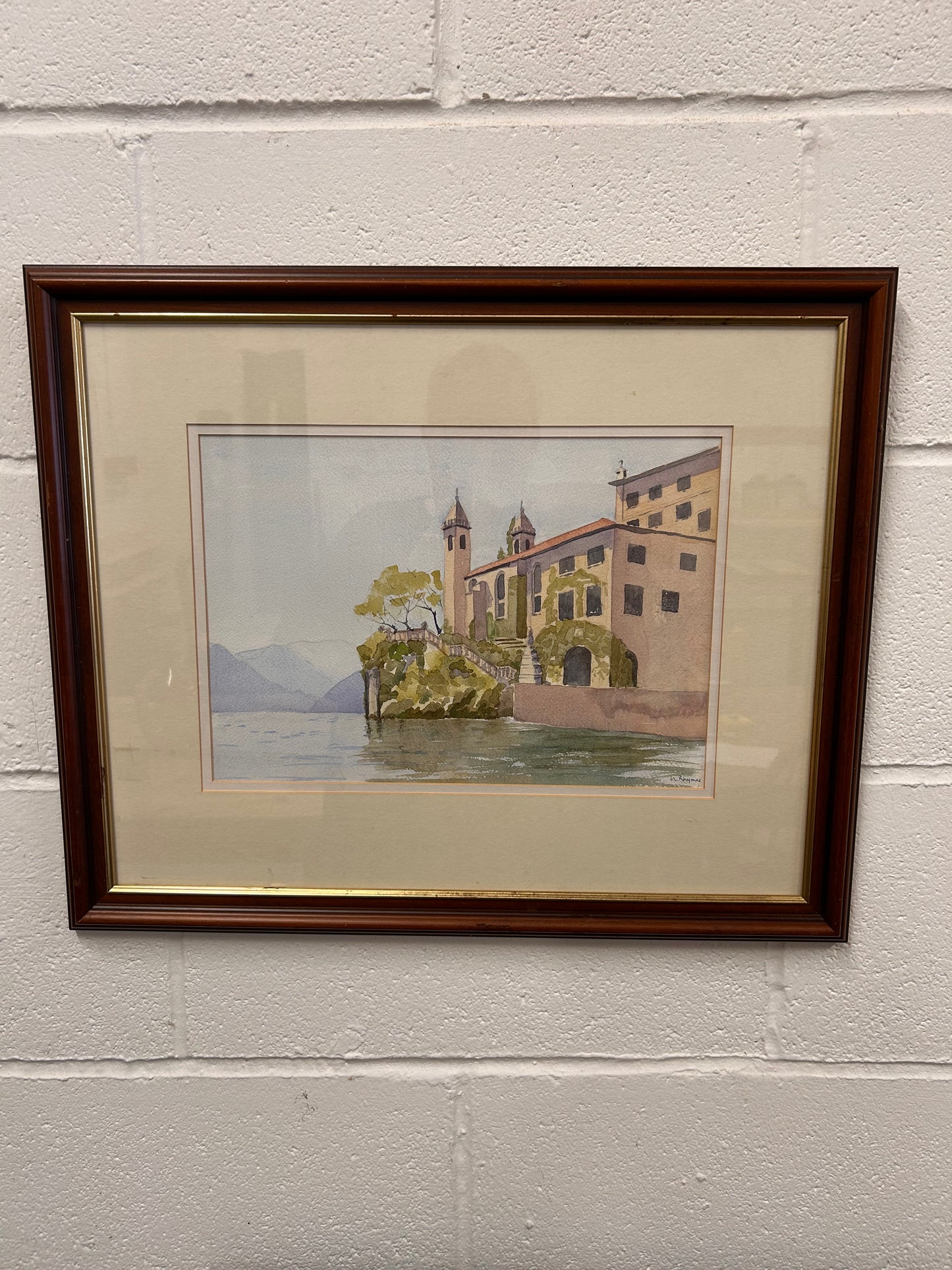 Lake Como Vintage framed and signed painting by Margaret Rhymes