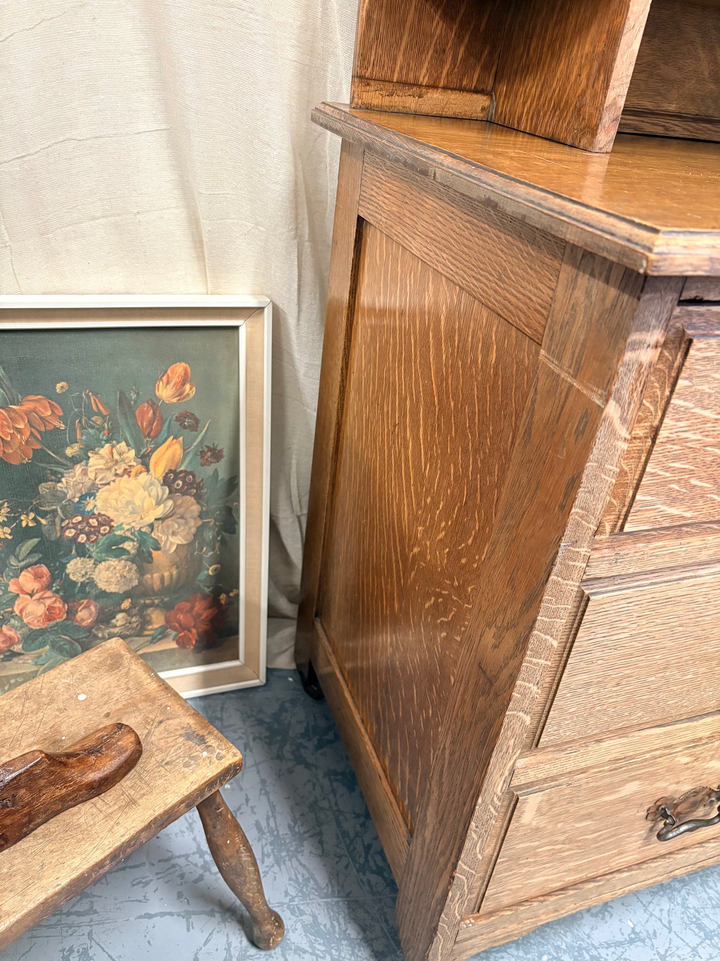 Antique Edwardian Oak Dressing Chest of Drawers with Mirror