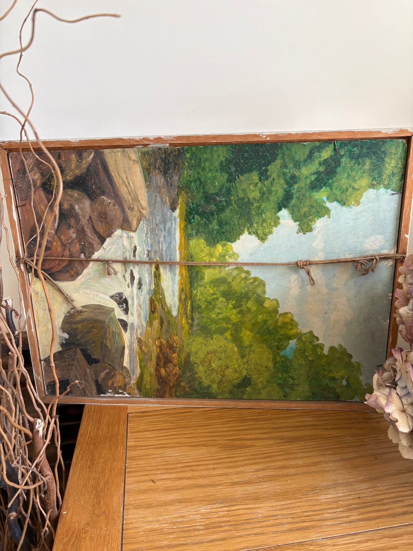 Sunset Seascape Vintage Oil painting also painted verso