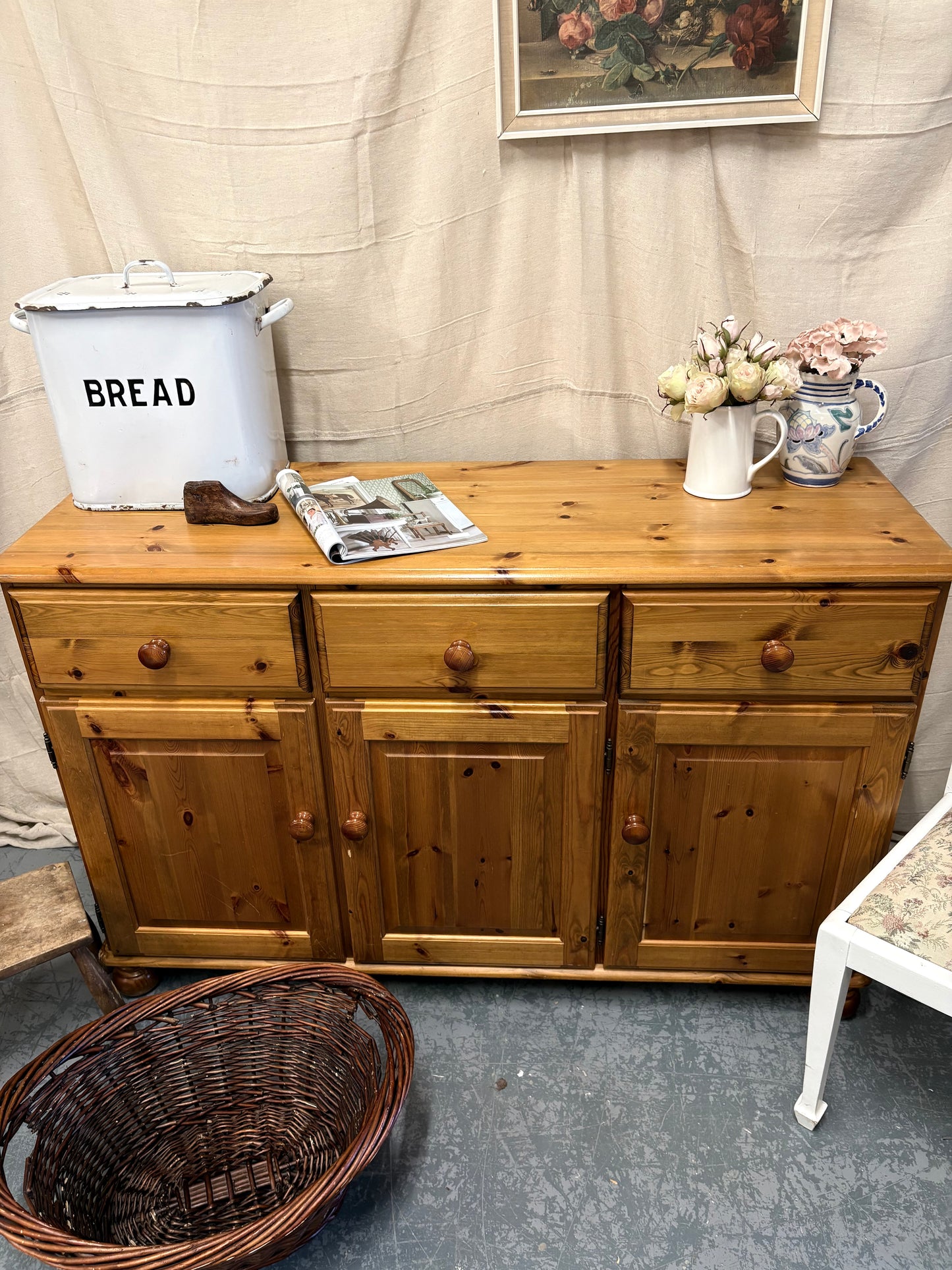 Vintage Solid pine Storage Cabinet Sideboard Country Farmhouse style